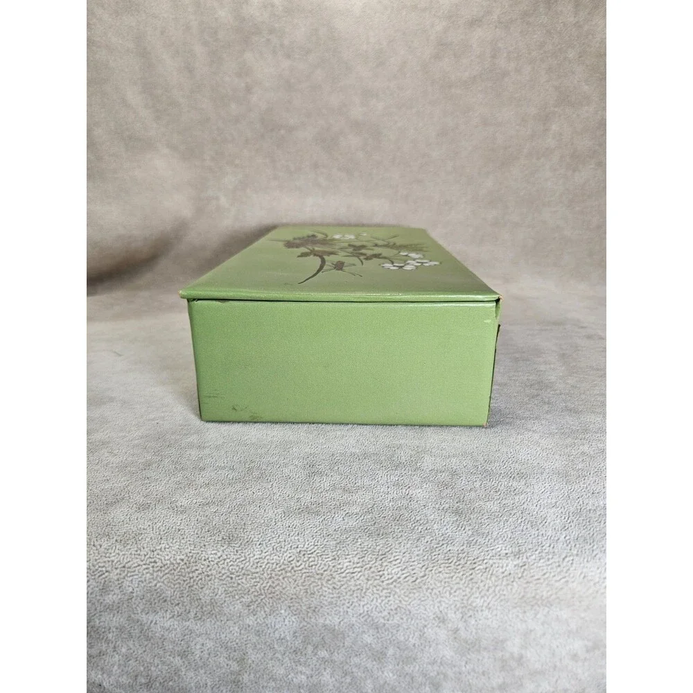 Vintage Cardboard/Leather-like Jewelry Box Green w/Tree 1960's Trinket 2 Drawers